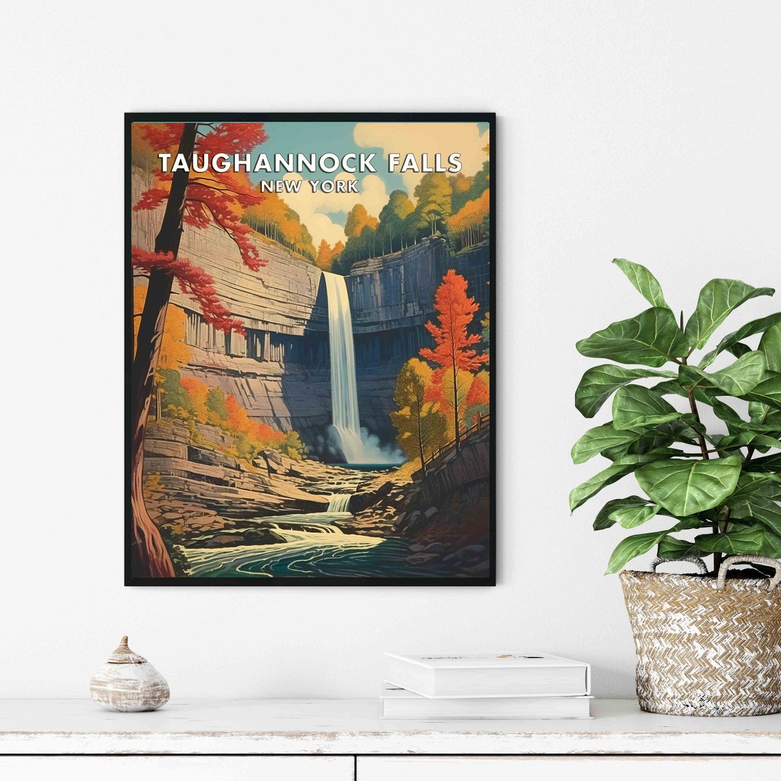 Taughannock Falls New York Autumn Waterfall Gorge Retro Poster - Image 3