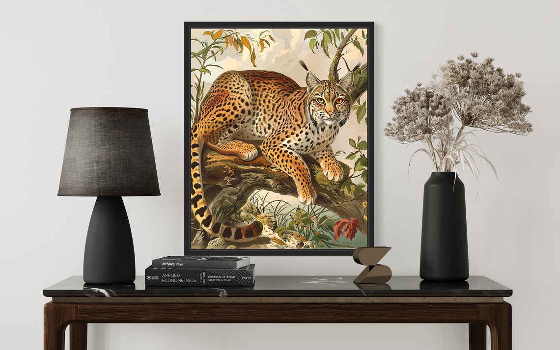 Bobcat Resting on Branch Vintage Naturalist Wildlife Art Poster - Image 3