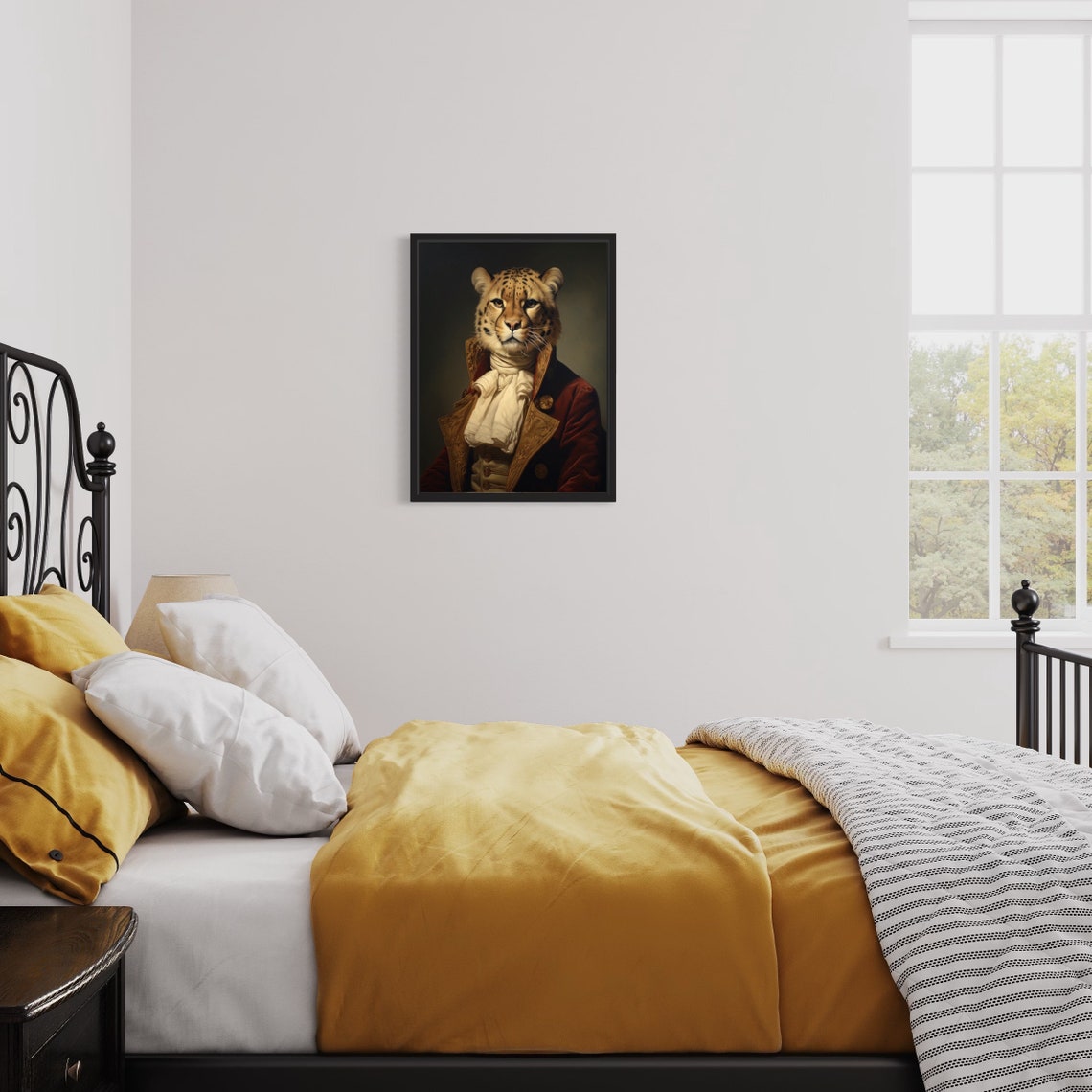 Regal Wild Big Cat in Red Velvet Aristocrat Coat Portrait Poster - Image 3
