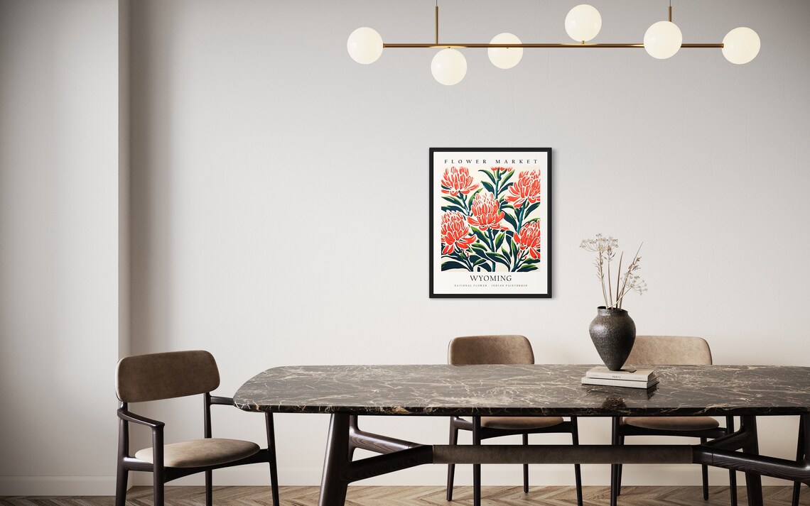 Wyoming Flower Market Red Indian Paintbrush Botanical Art Poster - Image 3