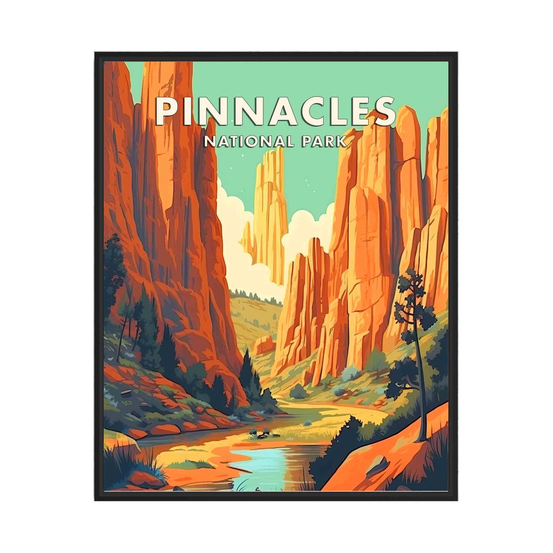Pinnacles National Park Towering Red Rock Canyon Retro Travel Poster
