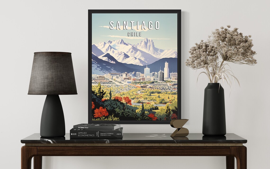 Santiago Chile Andes Mountains Skyline Poster South America Travel Art - Image 3