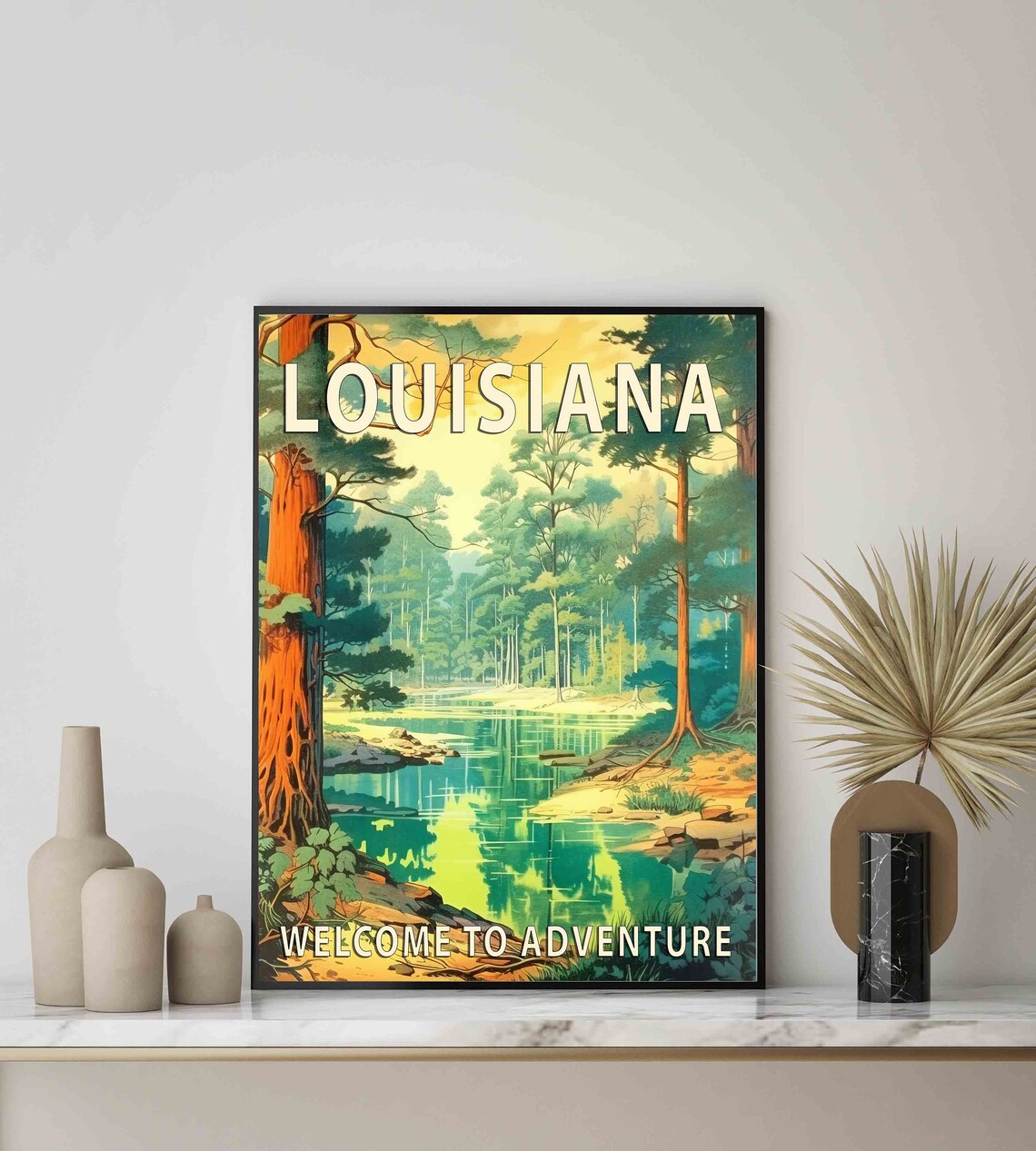 Louisiana Forest Lake Welcome To Adventure Retro Nature Travel Poster - Image 3