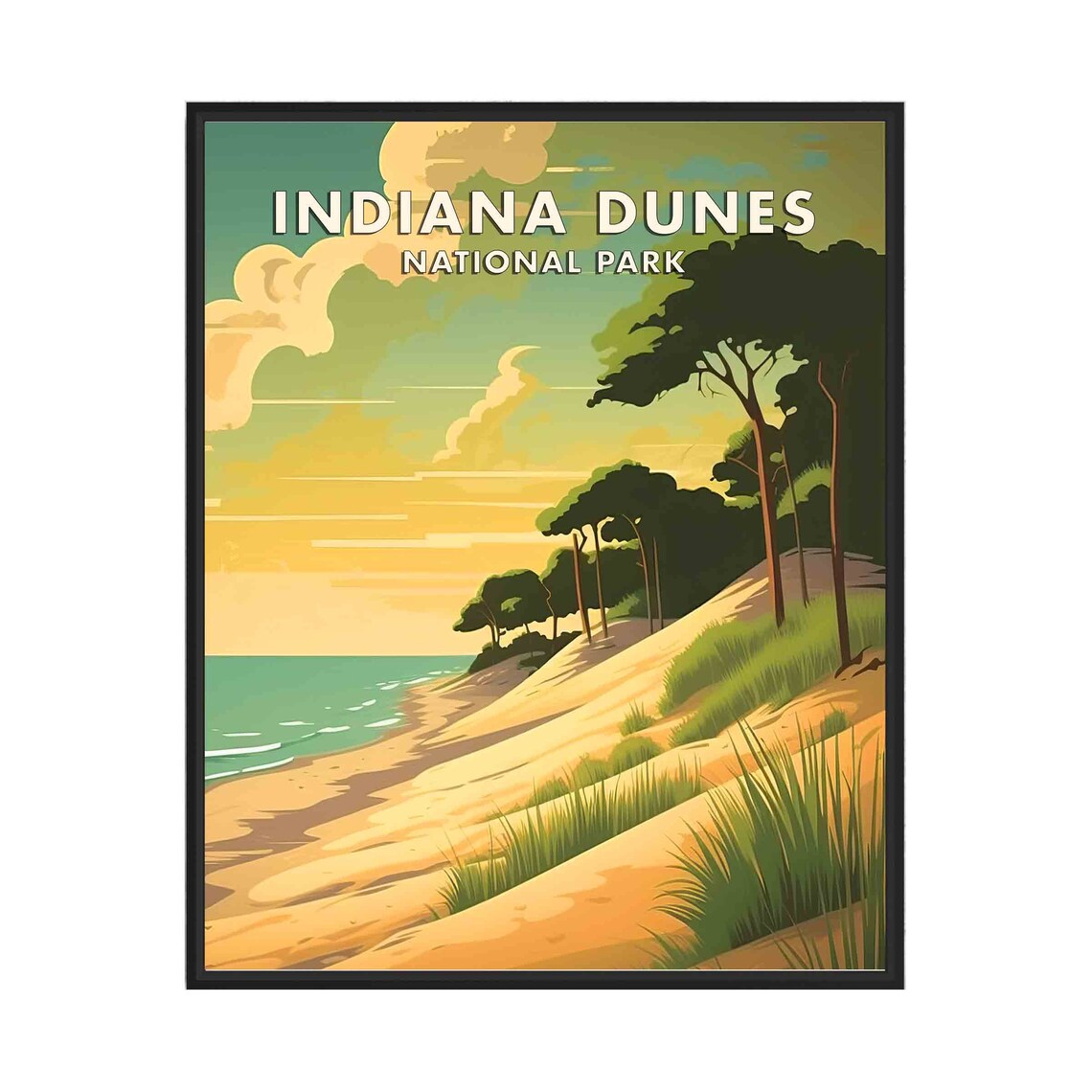 Indiana Dunes National Park Retro Sunset Beach Landscape Travel Poster