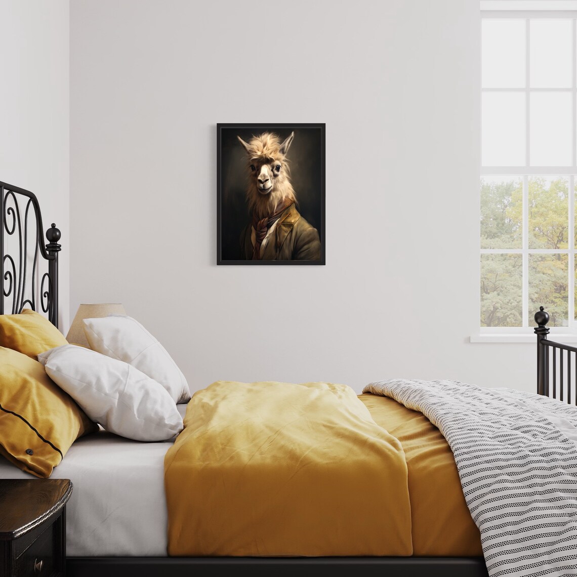 Llama Gentleman in Coat and Scarf Vintage Animal Portrait Print - Image 3