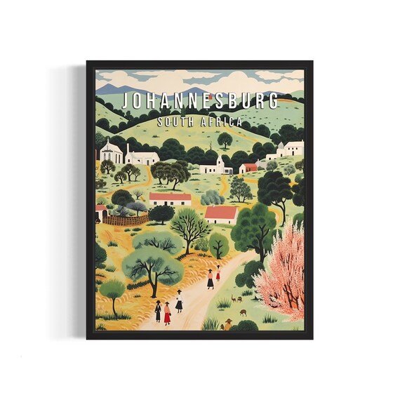 Johannesburg South Africa Poster Art Print Famous City Retro Vintage Painting Wall Art Decor