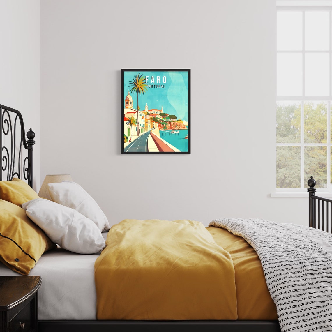 Faro Portugal Palm Lined Waterfront Promenade and Cliffs Poster - Image 3