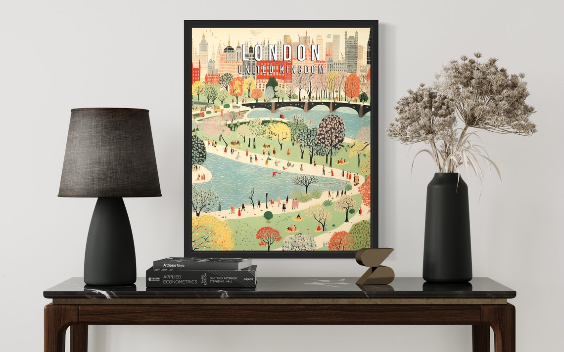 London United Kingdom City Park Illustration With Skyline Poster - Image 3