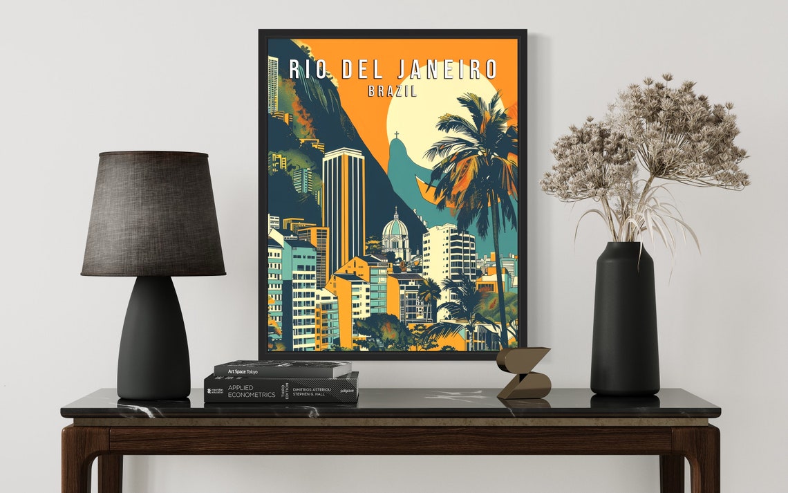 Rio de Janeiro Brazil Retro Cityscape Sunset Travel Poster Artwork - Image 2