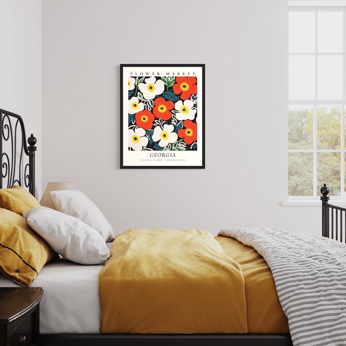 Georgia Flower Market Cherokee Rose Red White Botanical Poster - Image 3