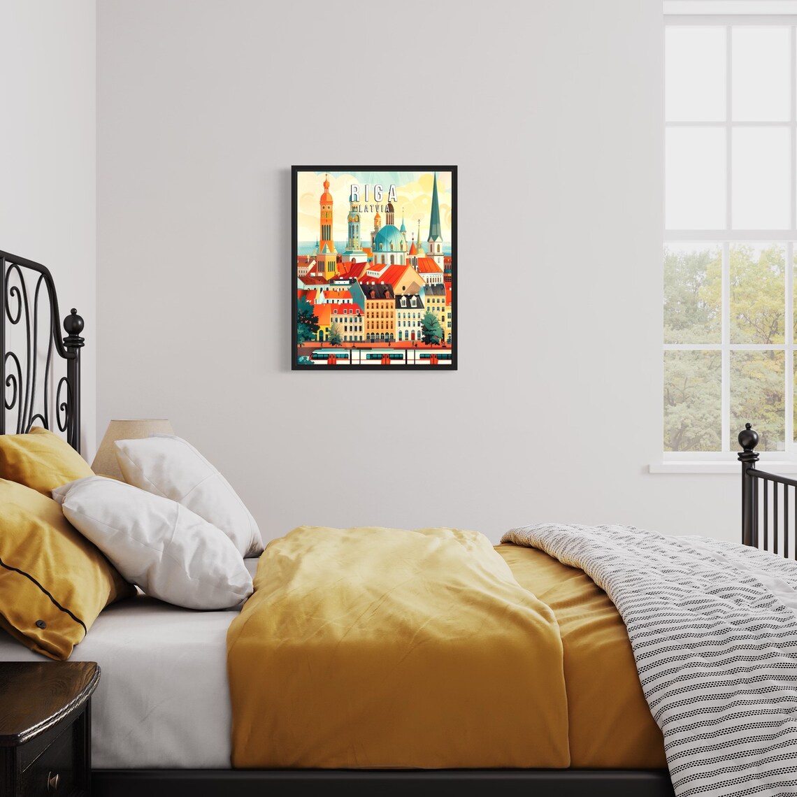 Riga Latvia Old Town Church Spires Tram Vintage Retro Travel Poster - Image 3