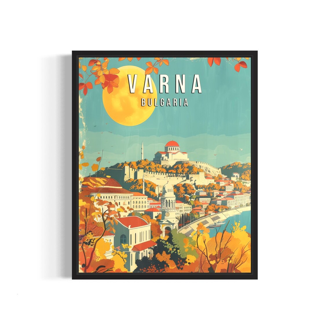 Varna Bulgaria Autumn Coastline Old Town Retro Travel Poster