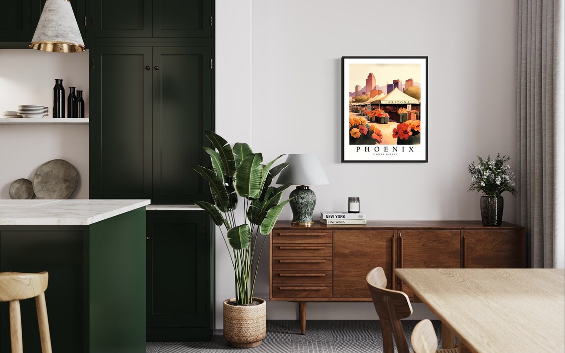 Phoenix Flower Market Desert Arizona Watercolor Skyline Poster - Image 3