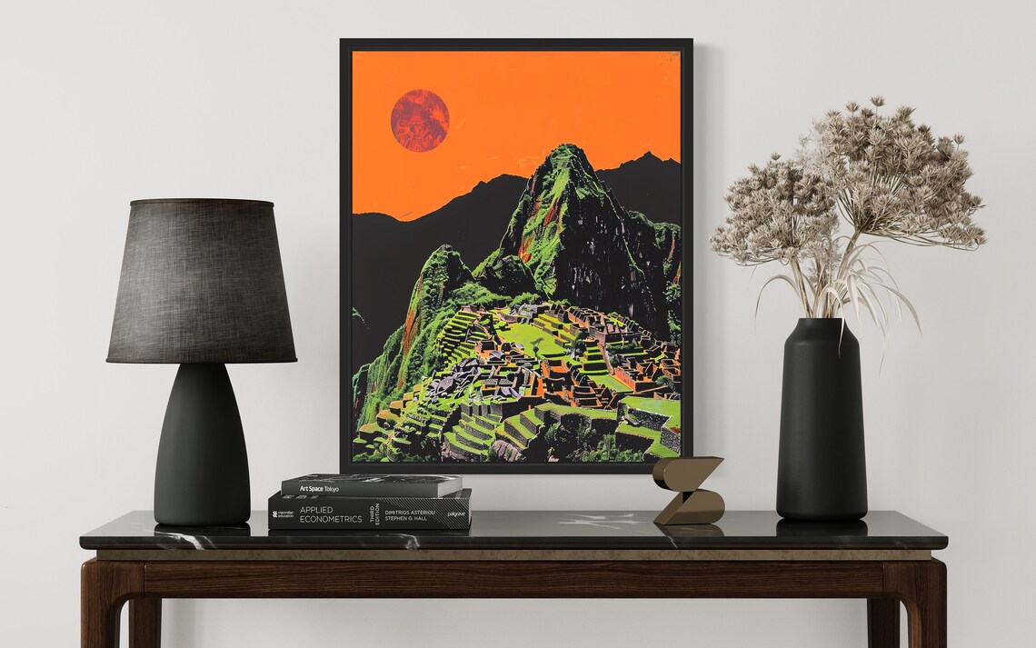 Machu Picchu Ancient Ruins Orange Sun Bold Modern Andean Art Poster - Image 3