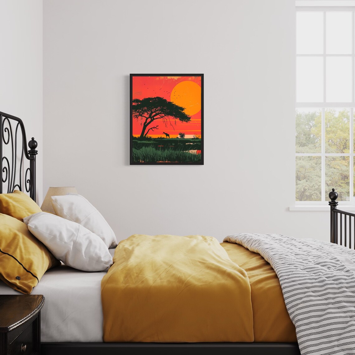 Giraffe Silhouette Beneath A Giant African Sunset Sky Poster - Image 3
