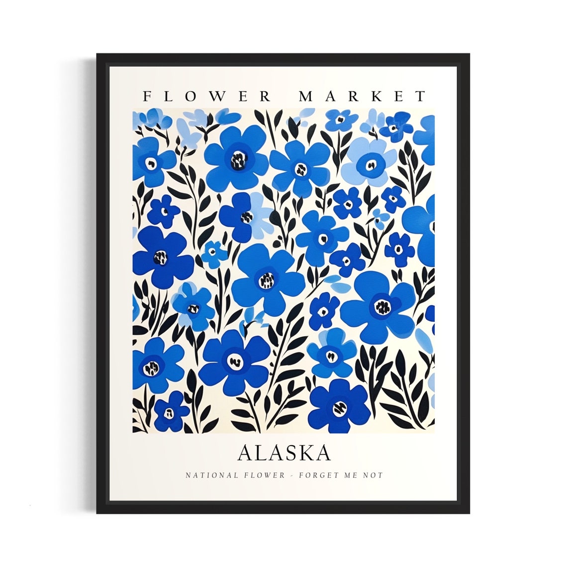 Alaska Flower Market Blue Forget Me Not Botanical Art Poster