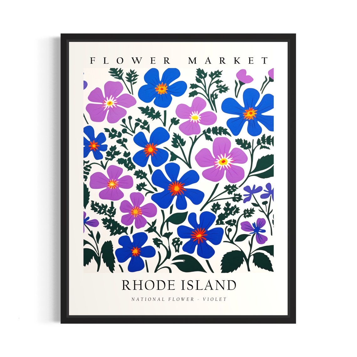 Rhode Island Flower Market Purple Violet Botanical Art Poster
