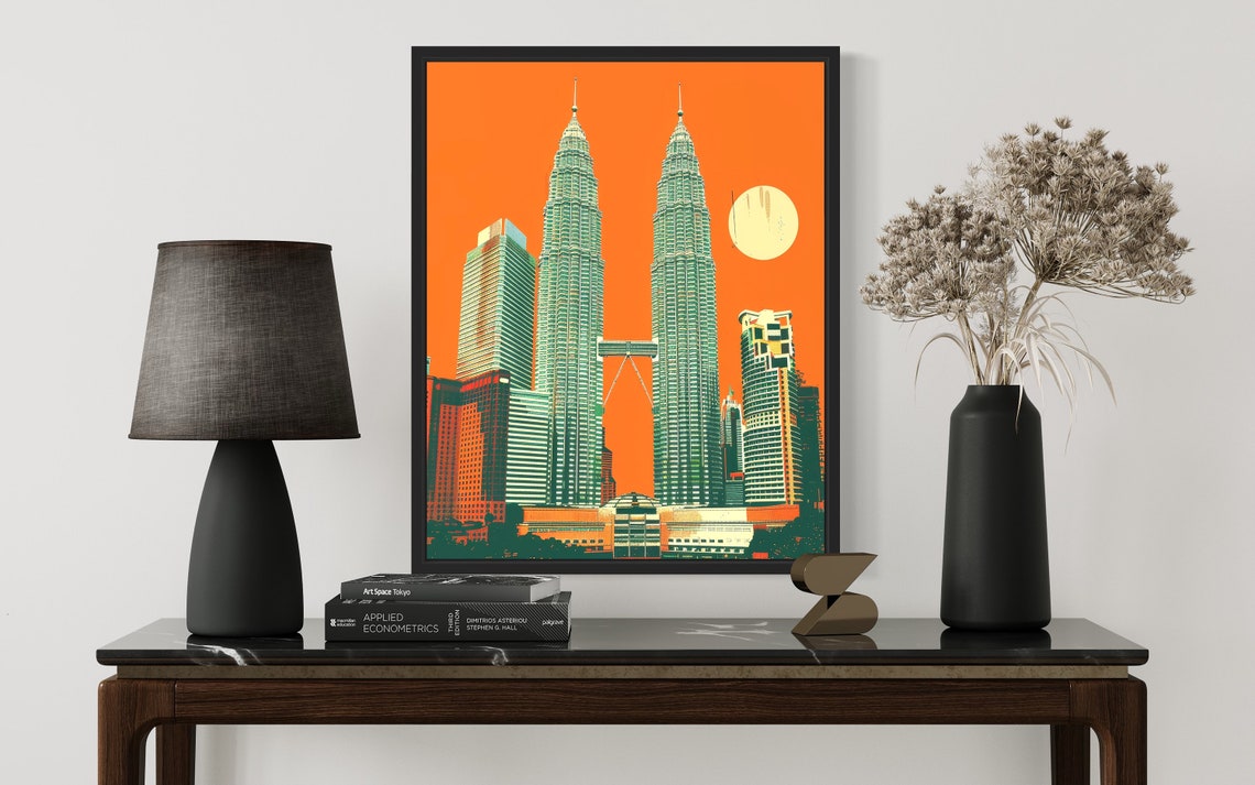 Kuala Lumpur Petronas Twin Towers Poster Against an Orange Sky - Image 3