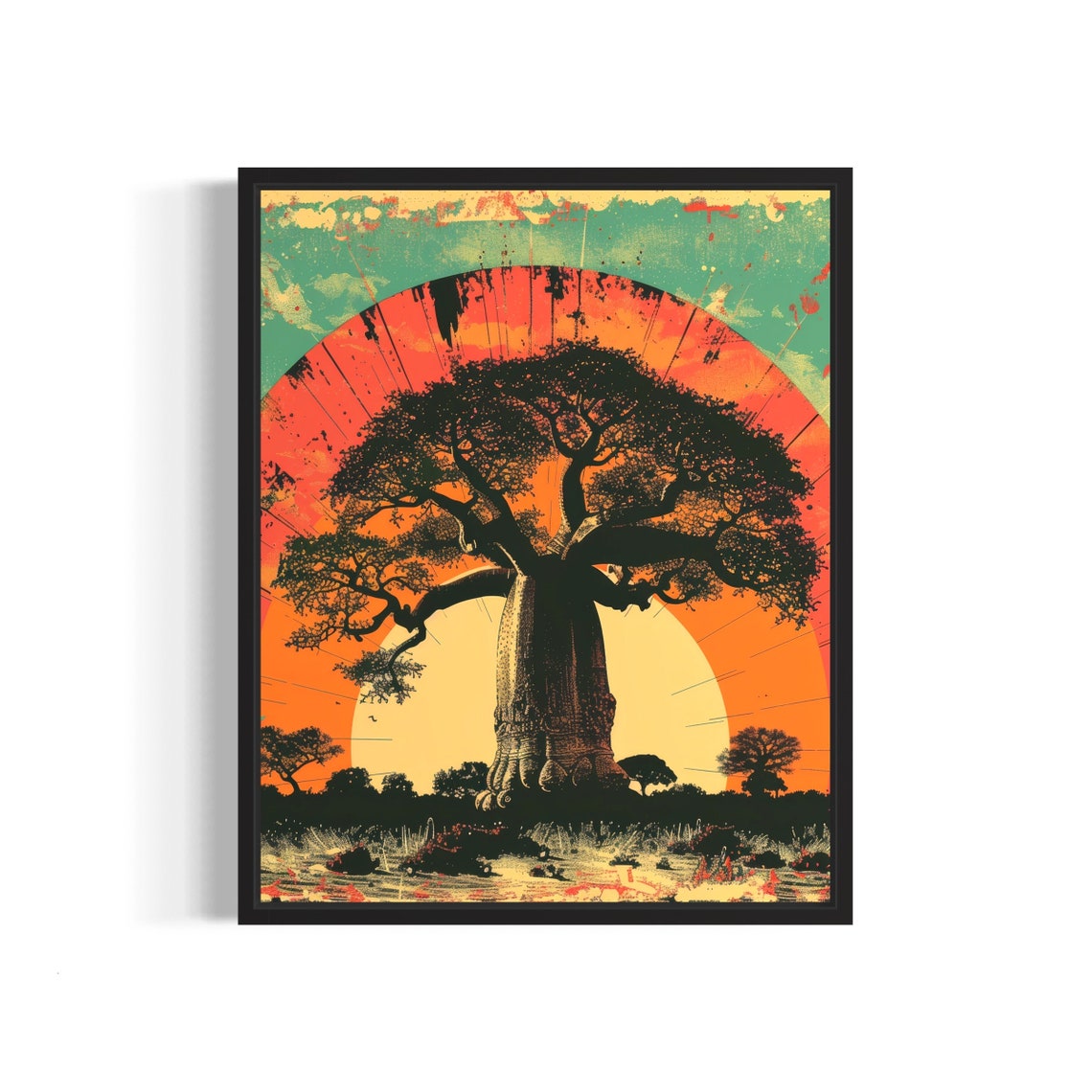 Baobab Tree Silhouette Against the Sun African Savanna Art Poster