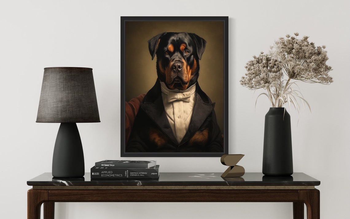 Rottweiler in Tuxedo and Bow Tie Dapper Dog Portrait Wall Art - Image 2