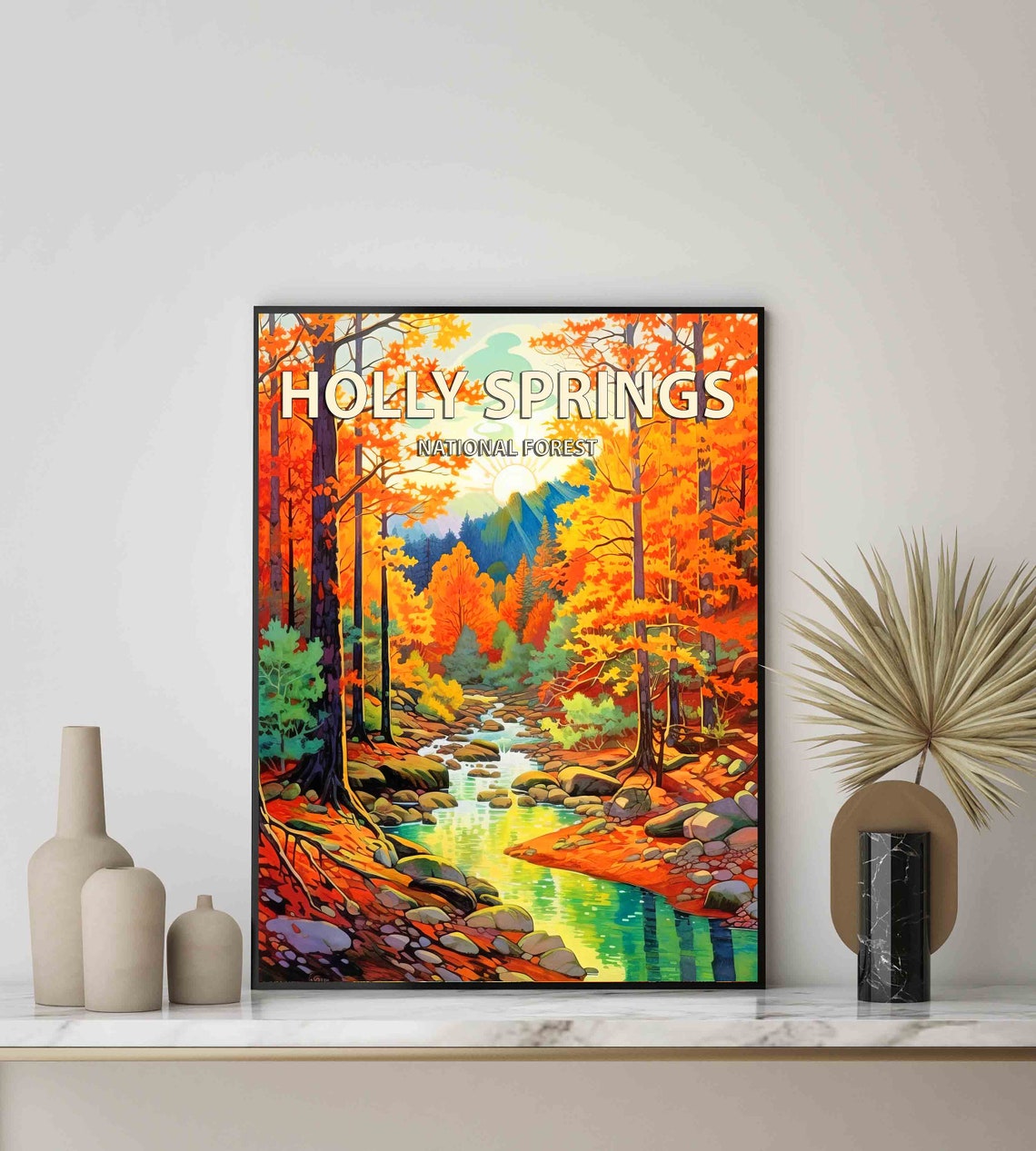 Holly Springs National Forest Autumn Creek Retro Travel Poster - Image 3