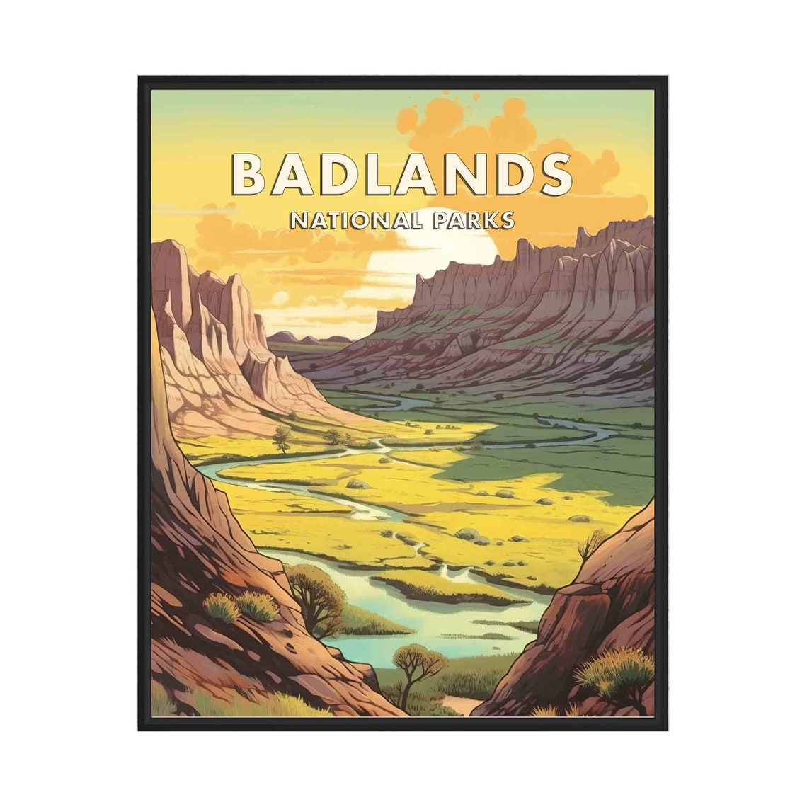 Badlands National Park Golden Sunset Striped Rock River Valley Poster