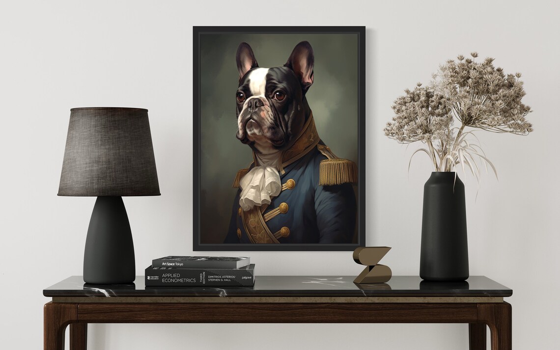 French Bulldog in Military Uniform Epaulettes Portrait Wall Art - Image 2