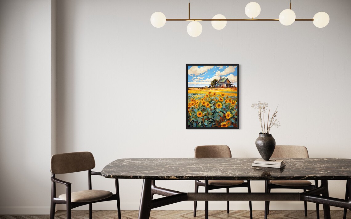 Sunflower Field Farmhouse Summer Meadow Golden Painting Poster - Image 2