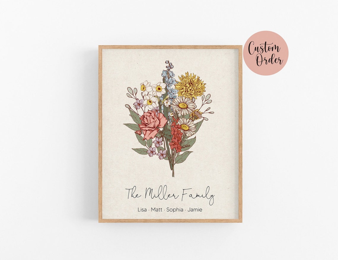 Birth Flowers Family Bouquet Art Print, Personalized - Image 6