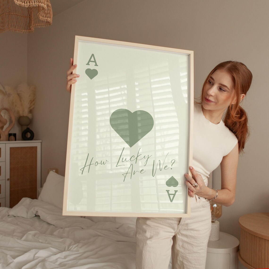 How Lucky Are We Ace Of Hearts Sage Green Playing Card Poster - Image 2