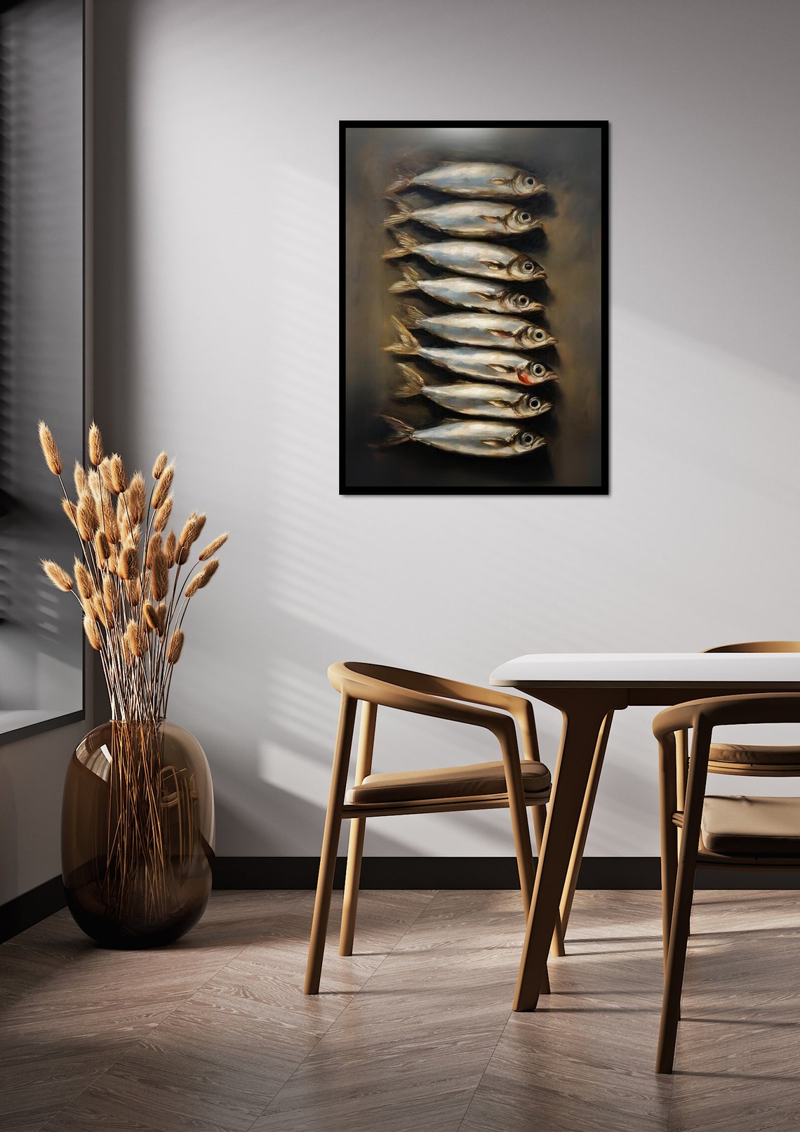 Sardines Art Print Wooden Framed Oil Painting Print Oil Painting Still Life Sardine Oil Painting French Kitchen Art Restaurant Art - Image 2
