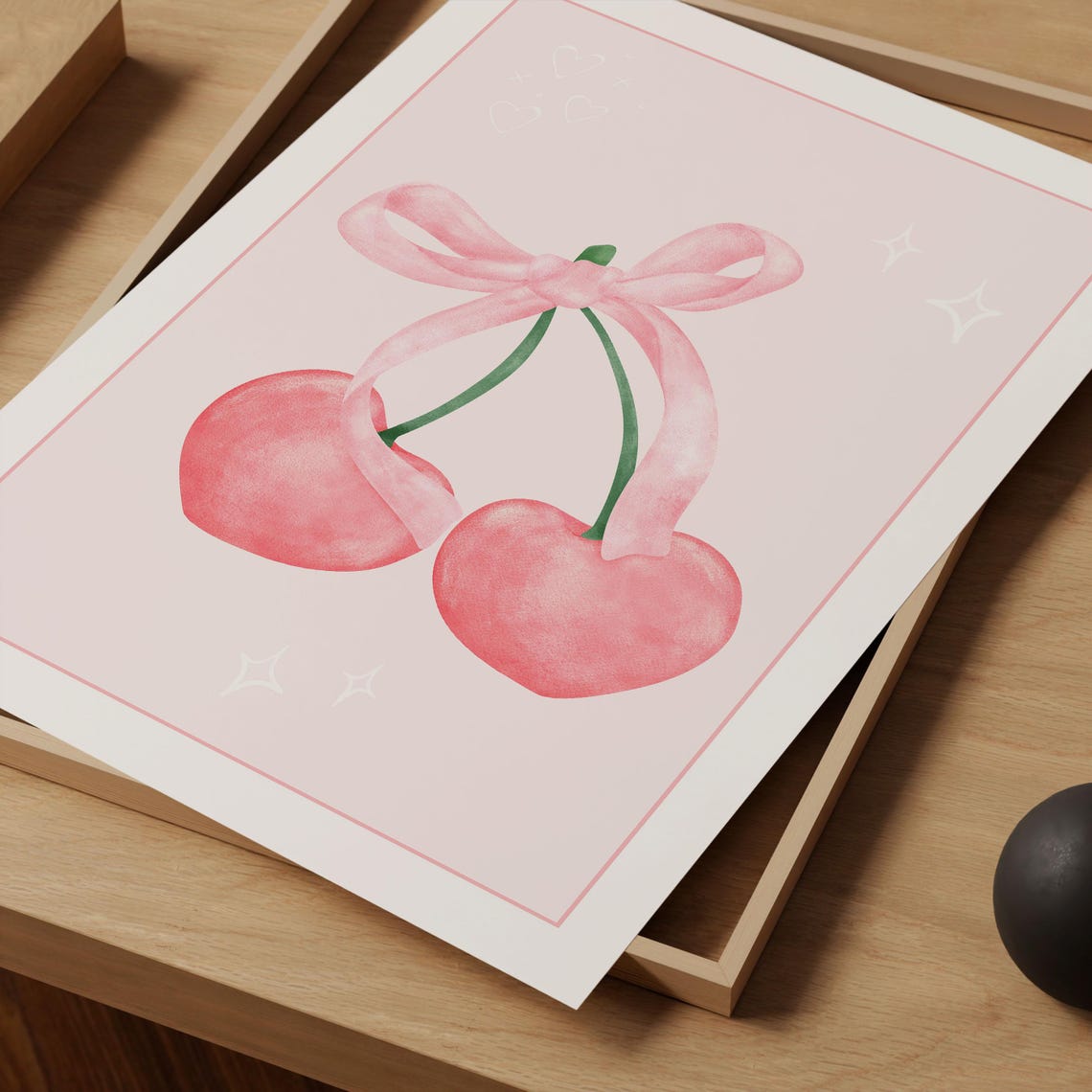 Pink Watercolor Cherries With Bow Coquette Girly Trendy Art Poster