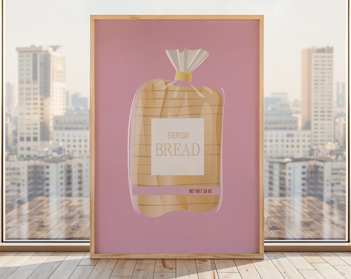 Everyday Bread Loaf Retro Pink Kitchen Illustration Food Poster