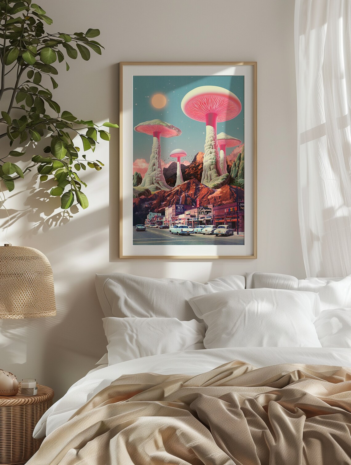 Trippy Land 9 Mushroom Retro Surrealism Art Print - Image 3