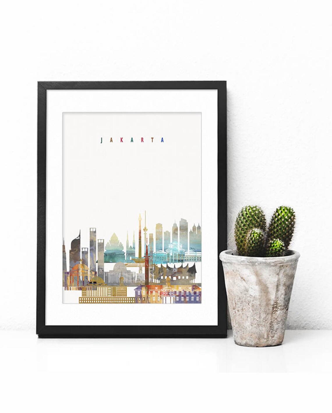 Jakarta Watercolor City Skyline Indonesia Print Home Decor Gift - Image 2