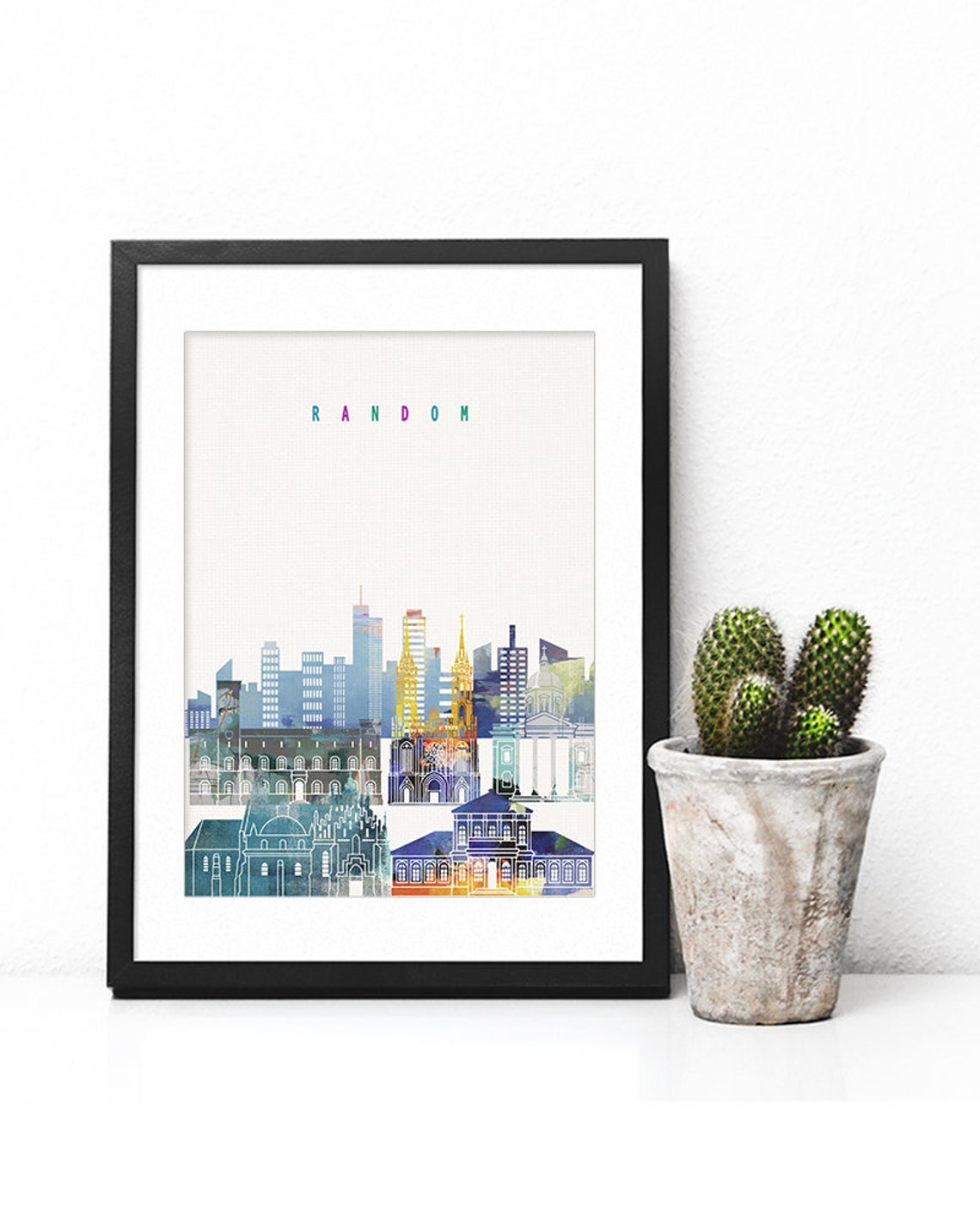 Vibrant Watercolor City Skyline Abstract Art Print Modern Home Decor - Image 2