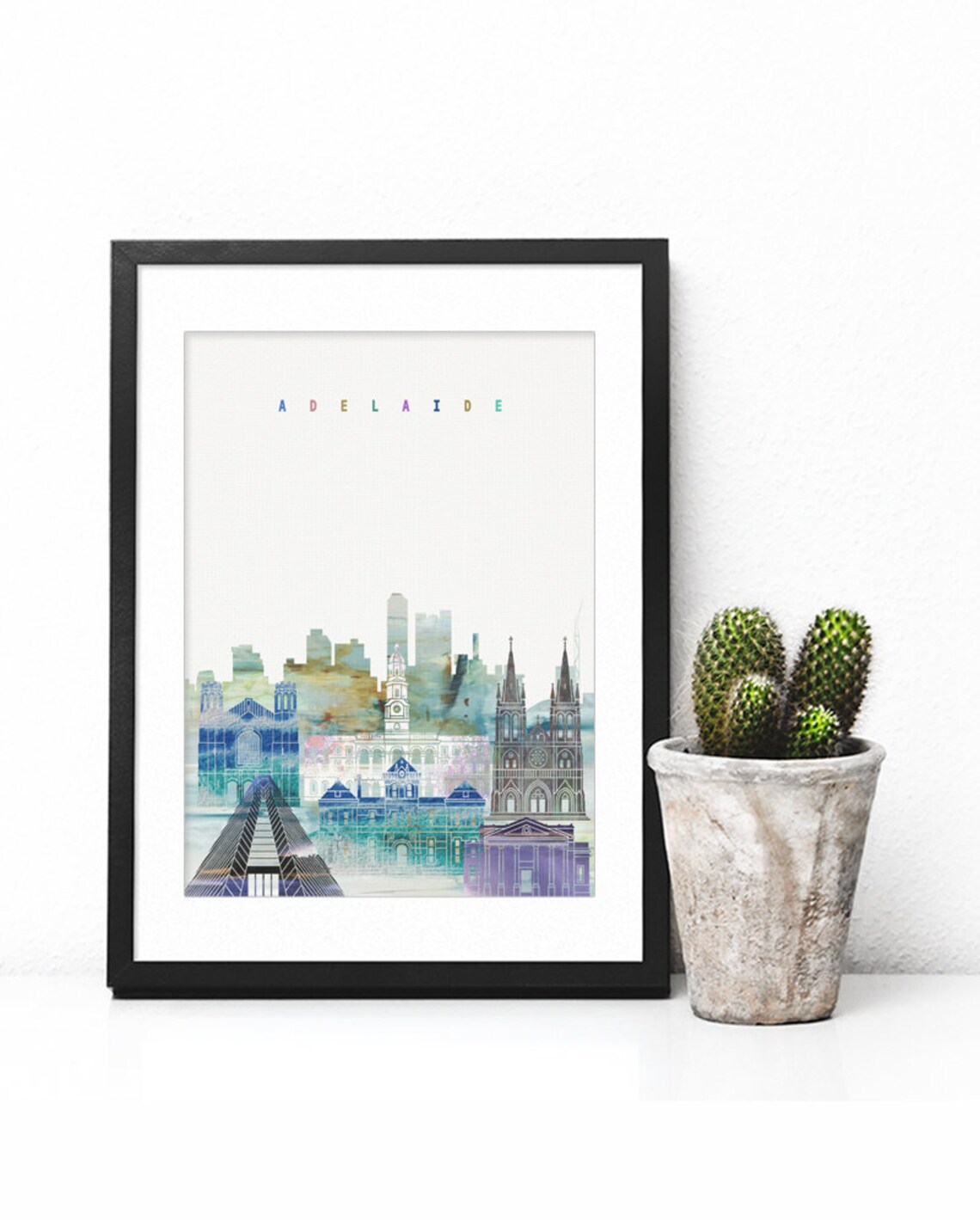 Adelaide Australia Pastel Watercolor City Skyline Art Poster - Image 2