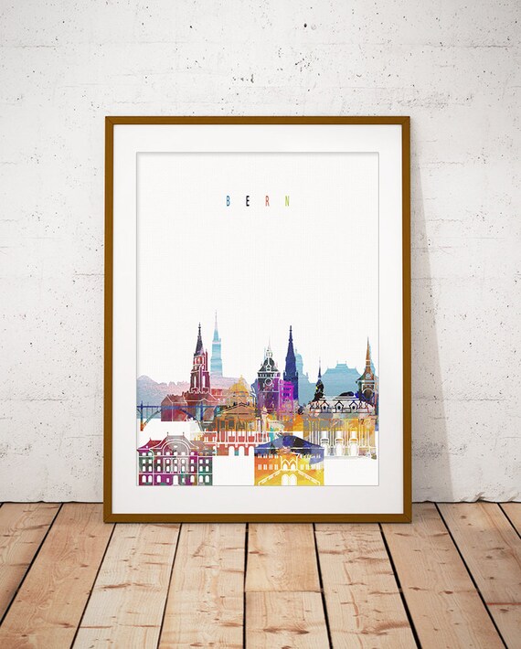 Bern Skyline Colorful Watercolor Swiss Cityscape Gift Art Poster