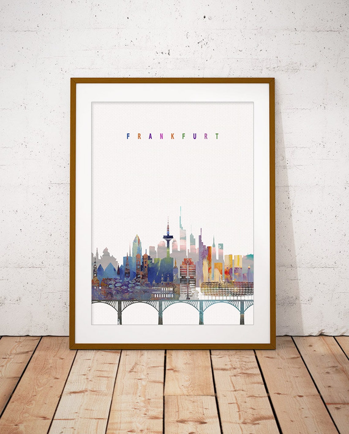 Frankfurt Watercolor Skyline Bridge Modern Home Decor Poster
