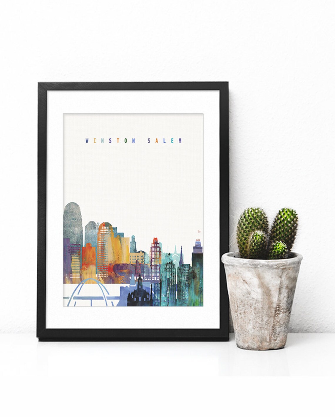 Winston Salem Watercolor City Skyline Modern Home Decor Poster - Image 3