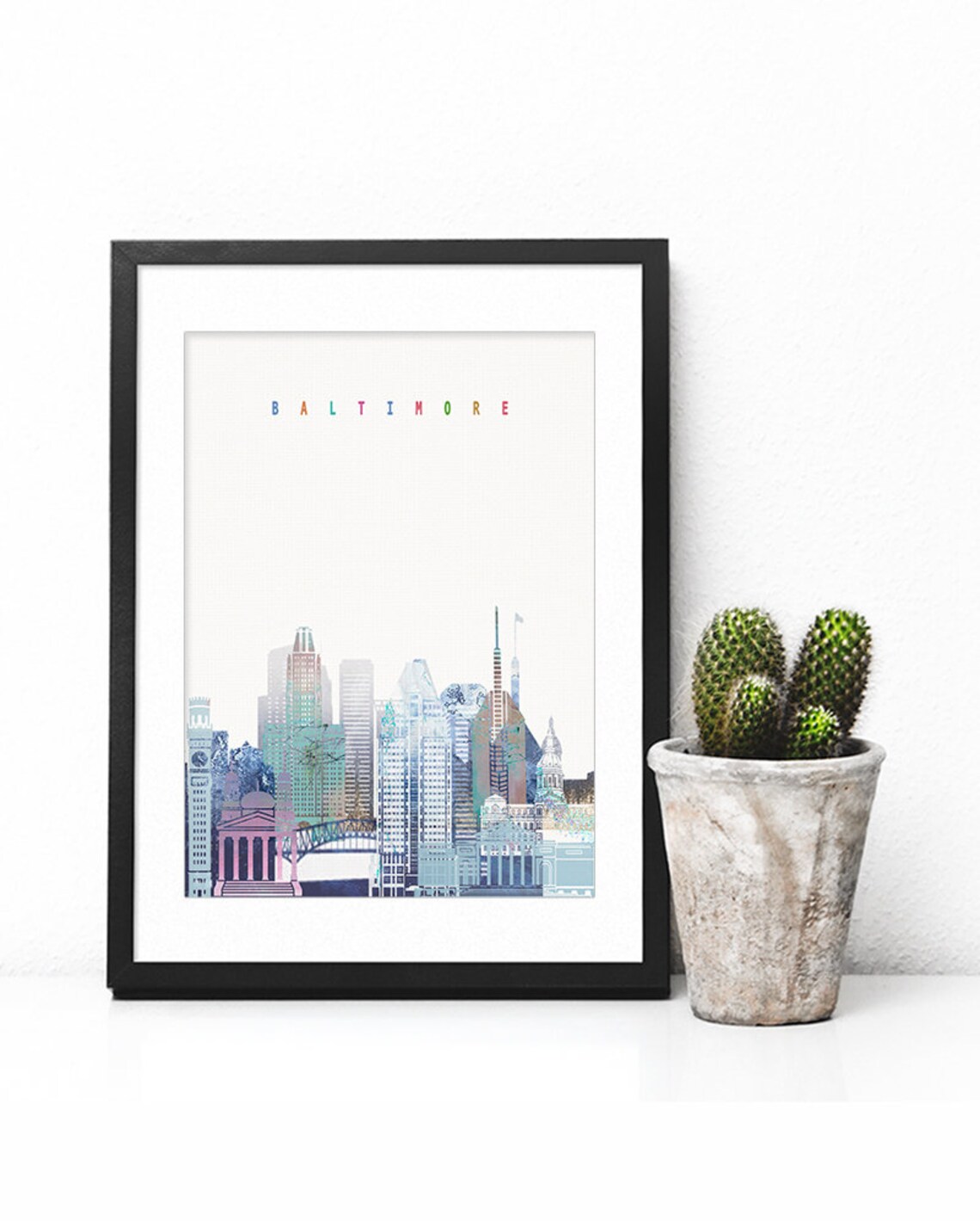 Baltimore Colorful Watercolor City Skyline Pastel Lettering Poster - Image 2