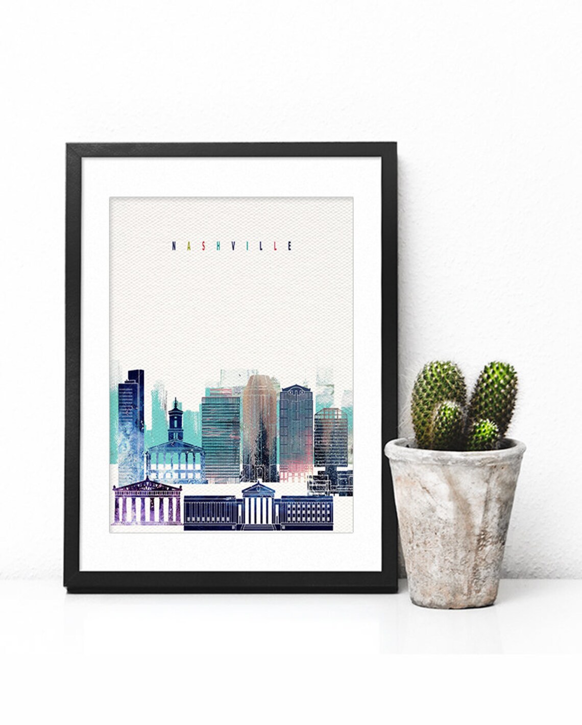Nashville Tennessee Modern Watercolor City Skyline Art Poster - Image 2