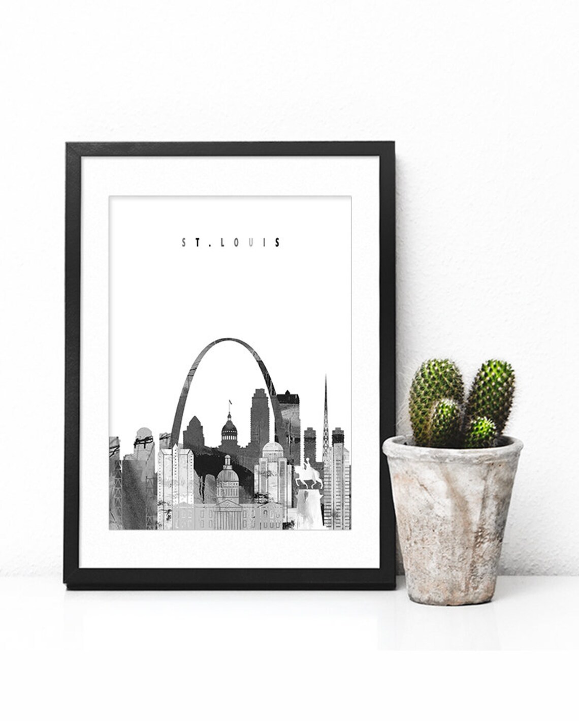 St. Louis Missouri Gateway Arch Black White Skyline Poster Art - Image 2
