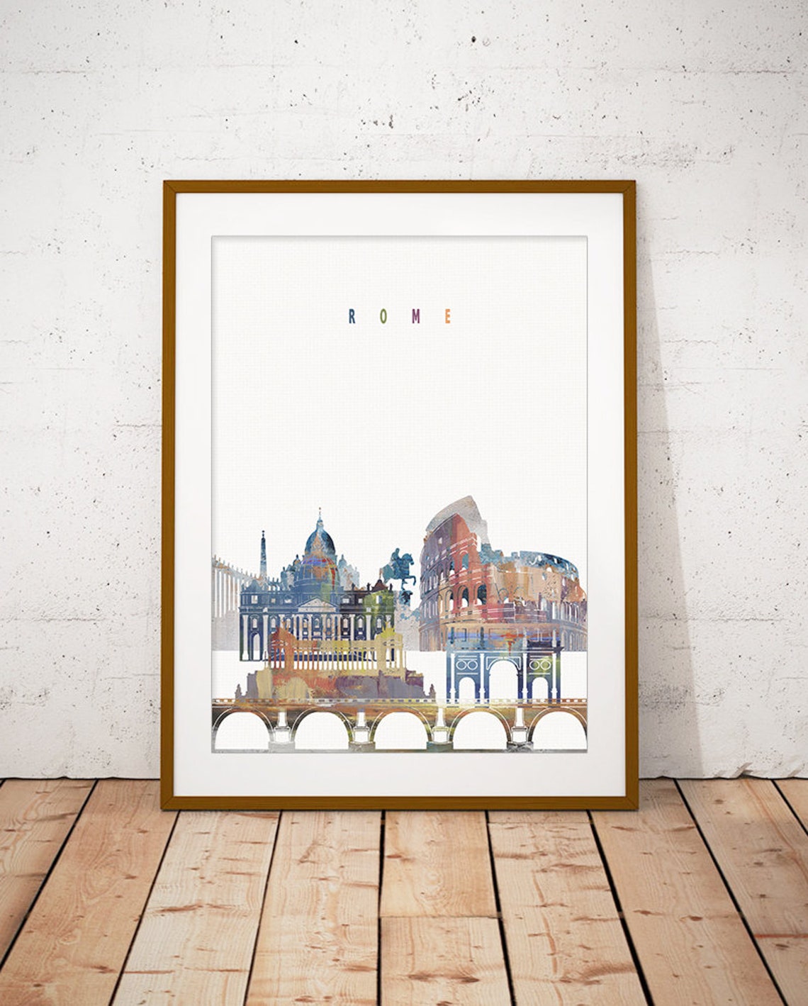 Rome Italy Watercolor Skyline Colosseum Ancient Decor Poster