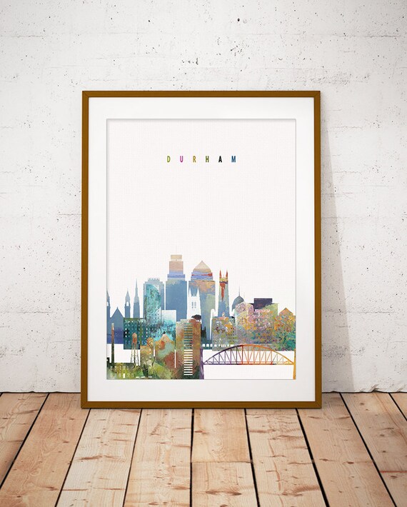 Durham North Carolina Historic Skyline Watercolor Poster Art