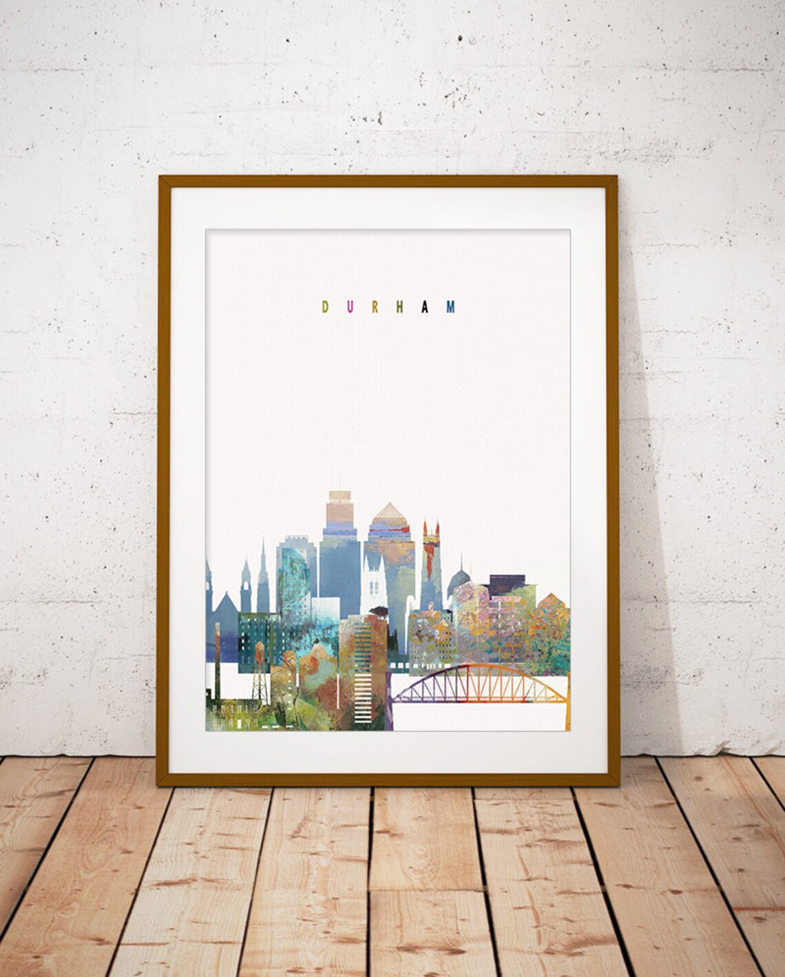 Durham North Carolina Historic Skyline Watercolor Poster Art