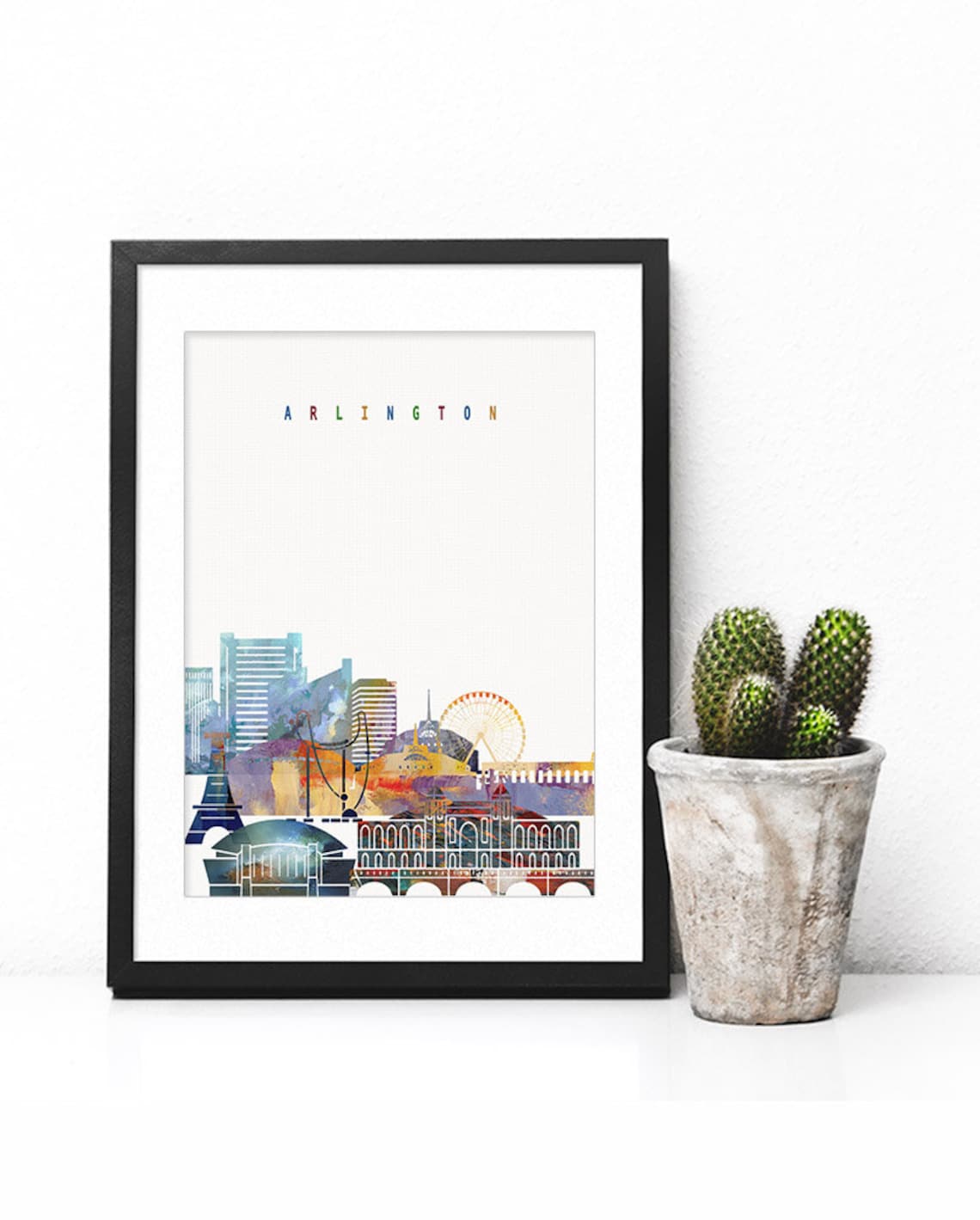 Arlington Skyline Colorful Watercolor Ferris Wheel Art Poster - Image 2