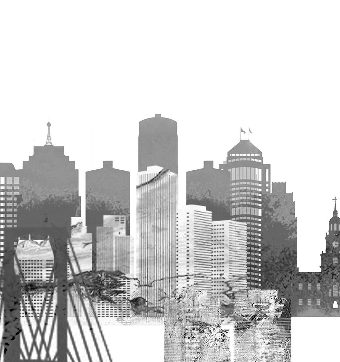 Detroit Black and White Skyline Bridge Minimalist Decor Poster - Image 2