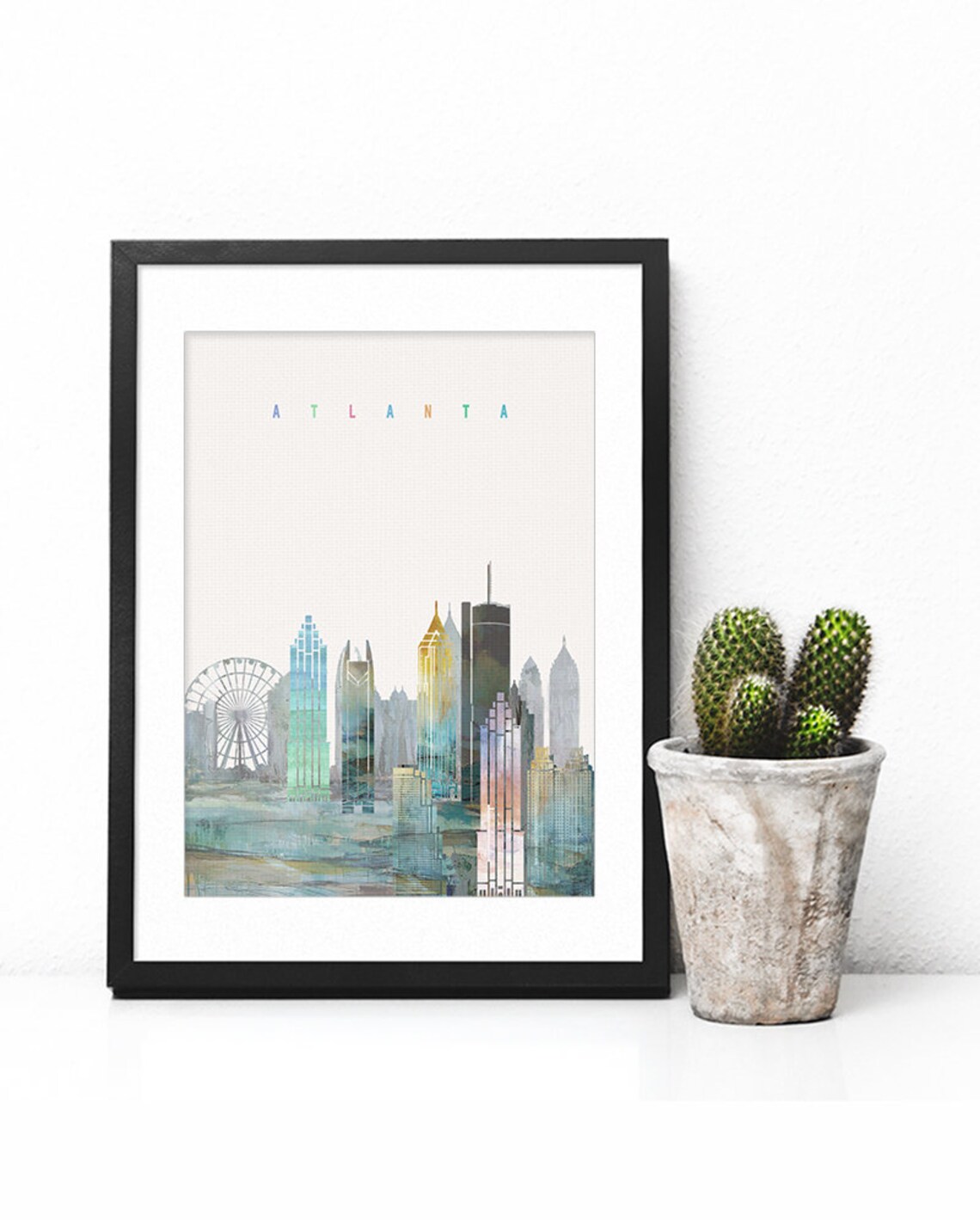 Atlanta Georgia Ferris Wheel Downtown Watercolor Skyline Poster - Image 2