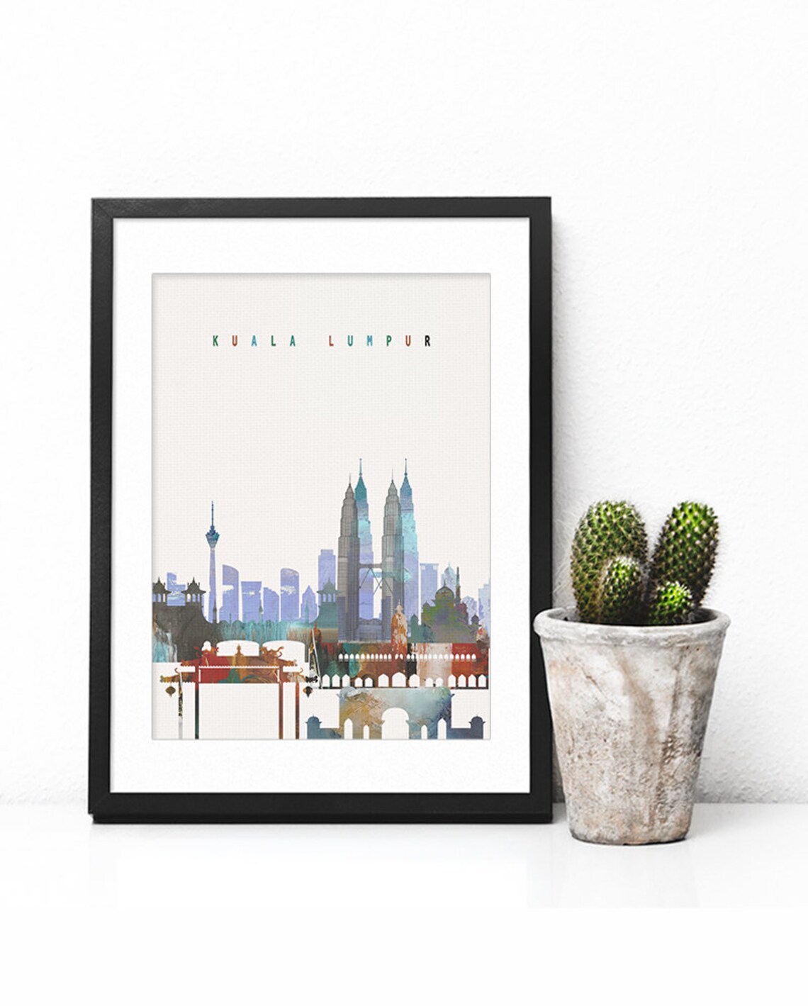 Kuala Lumpur Malaysia Petronas Towers Watercolor Skyline Poster - Image 2
